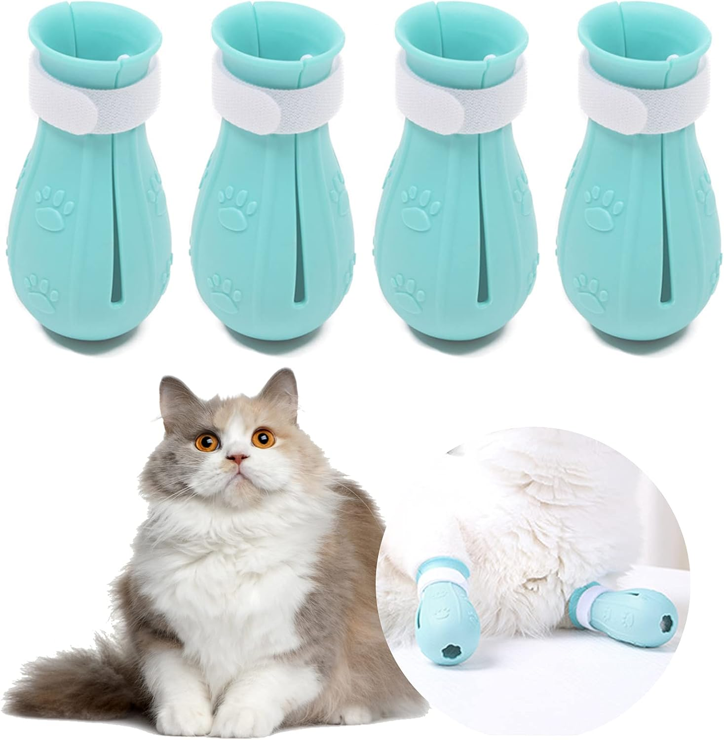 4Pcs Cat Boots for Cats Only Paw Covers Protectors New-Update Claws Shoes Paws Wound Boot Silicon anti Scratch Cat Mittens for Bathing, Nail Clipping, Ears Cleaning, Treatment