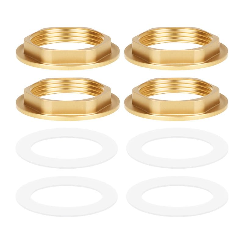 4 Pcs Brass Nut Pipe Fittings with Silicone Washers, 1 Inch BSP Female Thread Faucet Fittings Hex Lock Nut Flange Single Hole for Kitchen Basin Sink Pipes image number 3