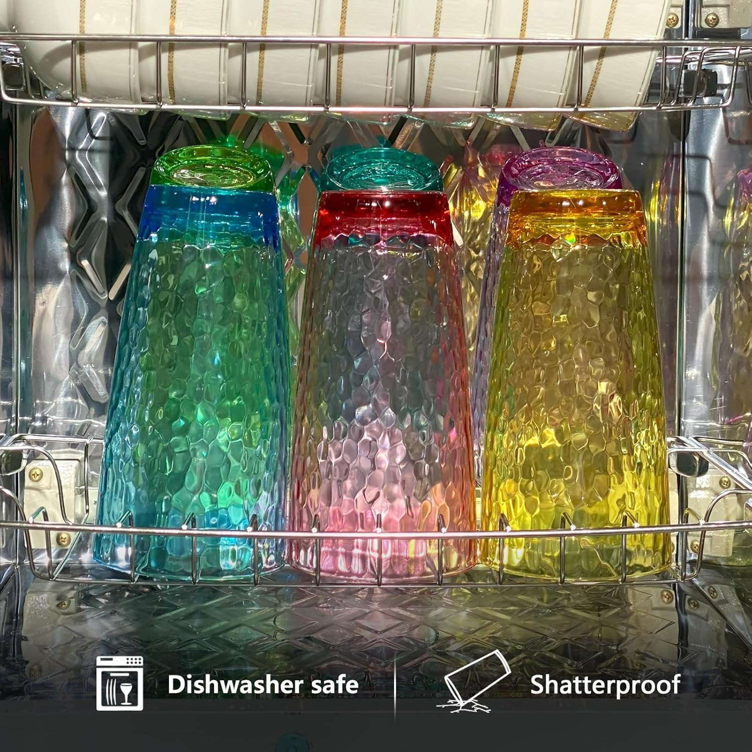 26-Ounce Plastic Tumblers (Set of 6), Reusable Plastic Mugs, Bpa-Free Acrylic to Drink Mugs, Shatter Resistant, Textured Interior, Dishwasher Safe (Multi Color, 26 Ounce) image number 5