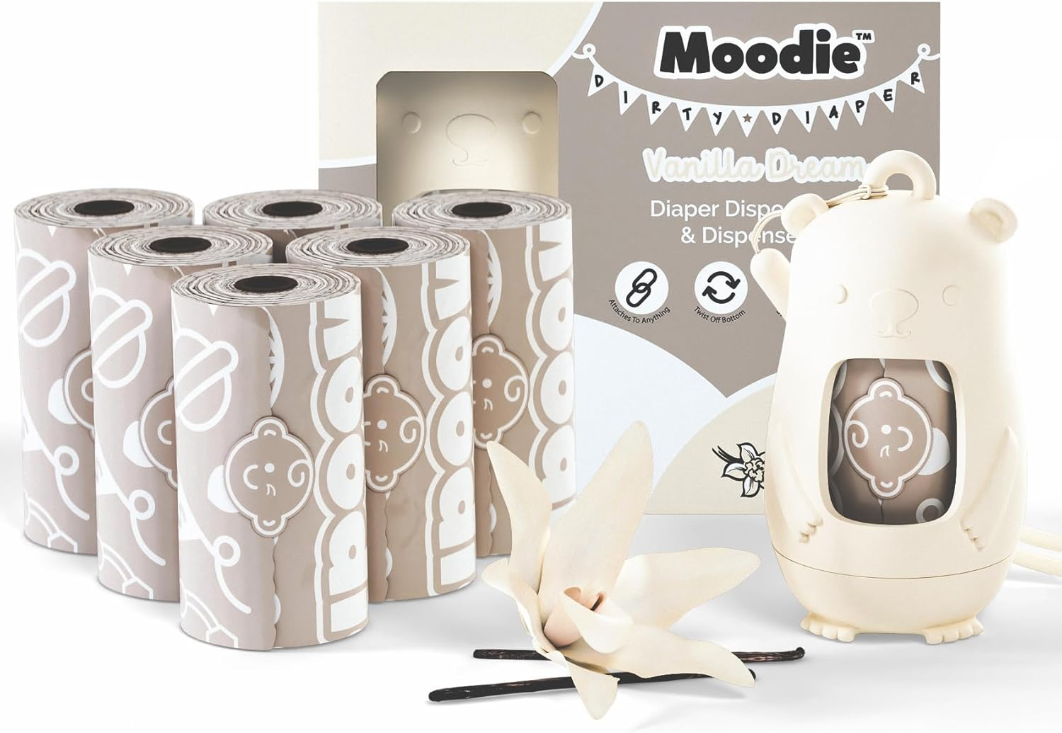 Moodie Teddy Bear Dispenser & Refill Roll Combo Set | Vanilla Scented image number 5