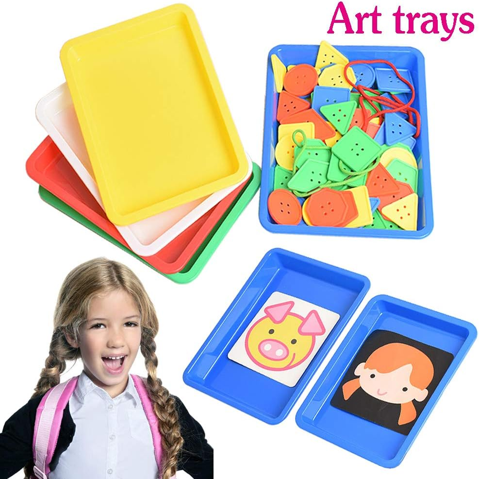 OJYUDD 10 PCS Multicolor Plastic Art Trays, Rectangular Nesting, 5 Colors (Green, Blue, Red, Yellow, White), Polypropylene (PP), Perfect for Art, Crafts, Organizing - White image number 5