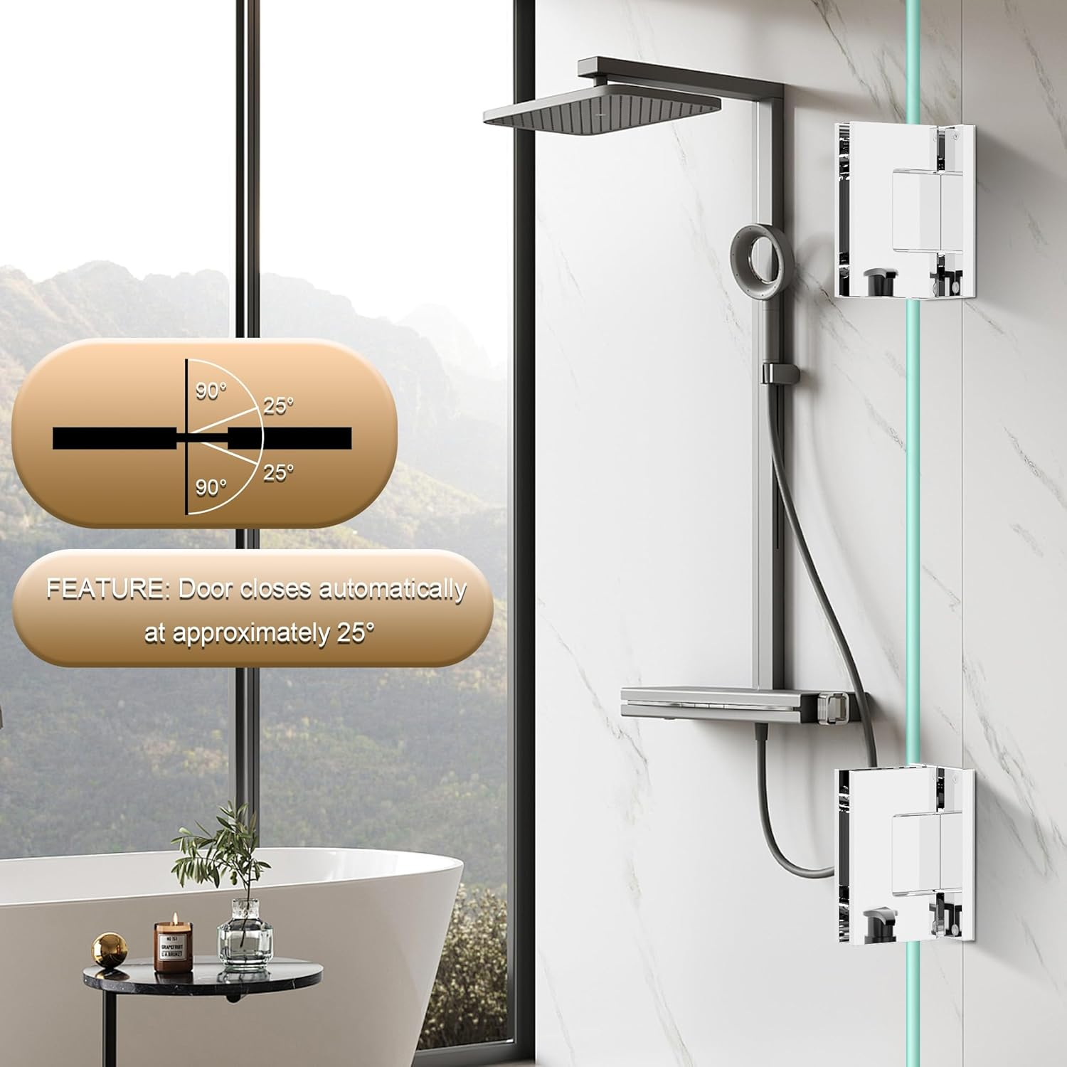 Alise Glass Shower Door Hinges,90 Degree Shower Door Hinges for Bathroom Doors,Heavy Duty Stainless Steel Wall to Glass Frameless Shower Doors Hardware Replacement Part,Polished Chrome (1P) - Polished Chrome image number 3