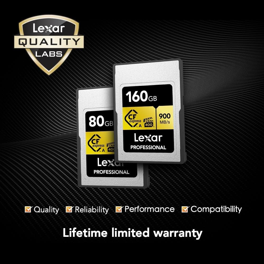 Lexar Professional Cfexpress Type a Gold Series Memory Card, 160GB, Black/Gold image number 4
