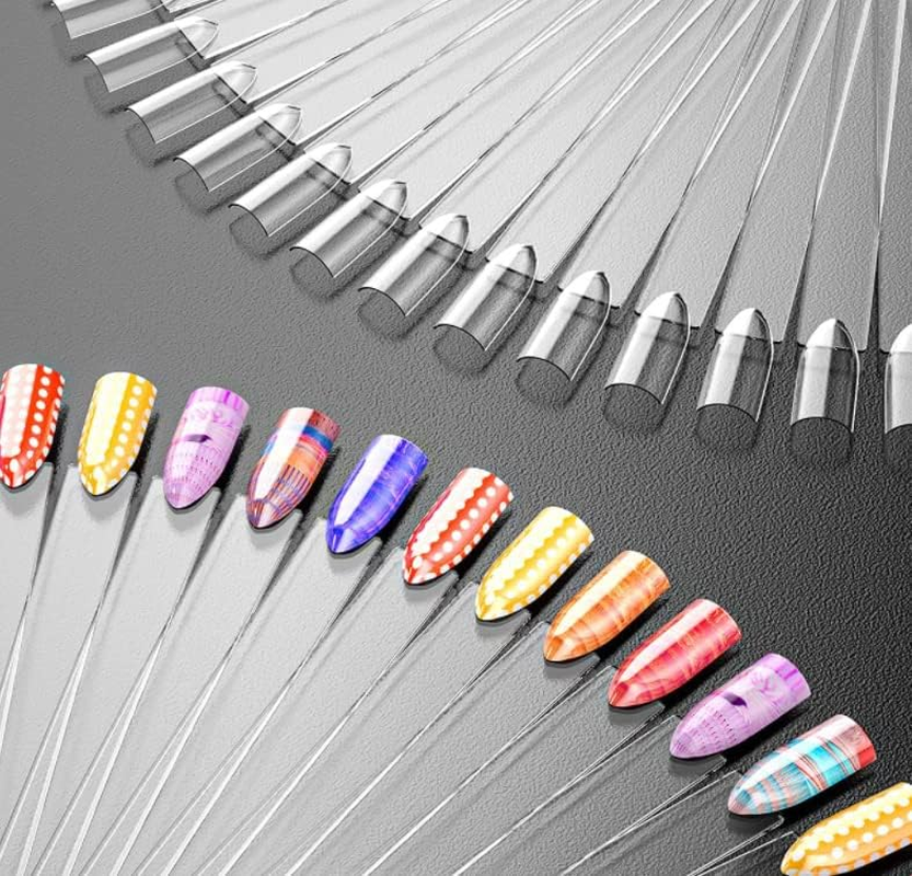 100 Pieces Nail Polish Color Display Swatch Sticks Transparent Clear Connecting Ring Nail Art Fan Shaped Practice Nail Tips image number 5