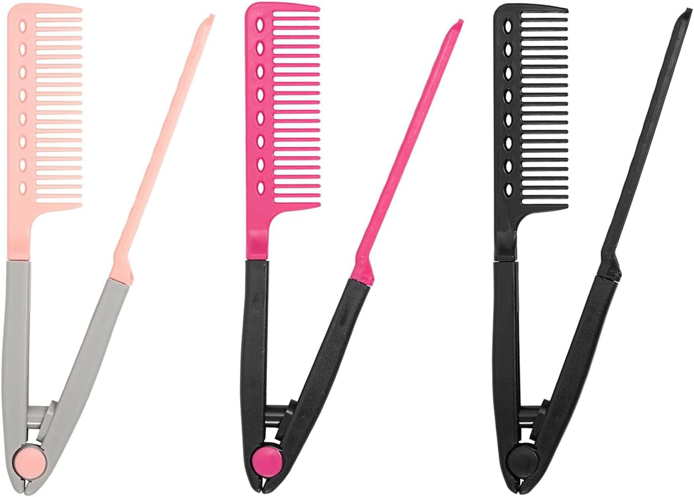 SYEYCW 3 Pcs V Hair Straightening Styling Comb, Ergonomic Handle with Sectioning Holes, Lightweight and Convenient, Wet Dry, Suitable for Knotty Hair, Home, Salon Use or Daily Travel image number 3