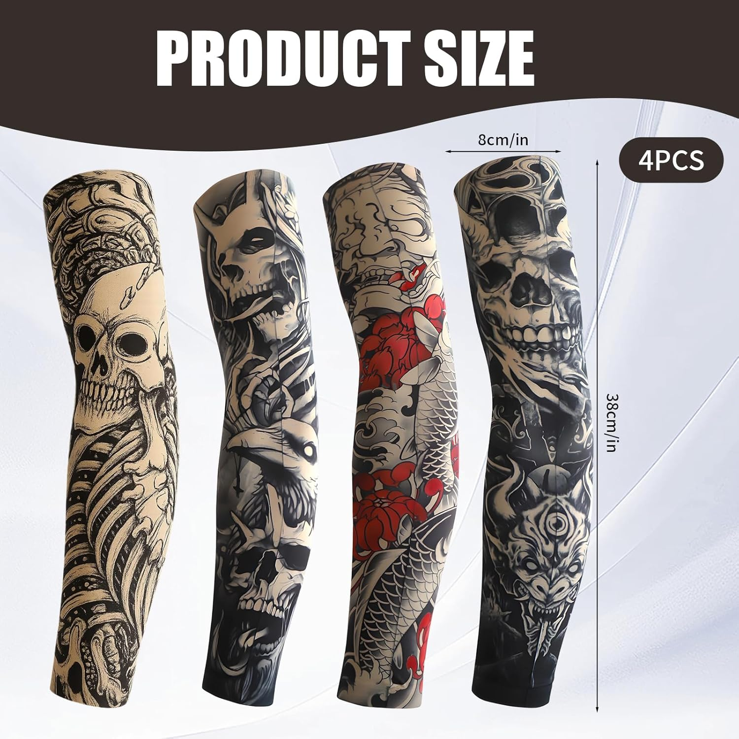 4 Tattoo Sleeves for Men and Women, Fake Tattoo Sleeve with Unique Designs, Stretchable and Breathable Fabric, Ideal for Halloween Parties, Costume Events, and Cosplay image number 4