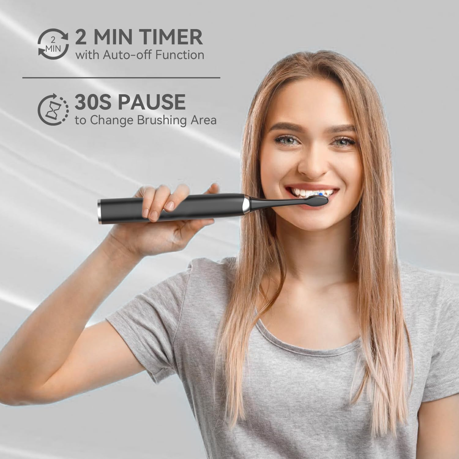 HEYMIX Ultrasonic Electric Toothbrush, Power Electrical Toothbrush Sonic Cleaning, Oral Hygiene Rechargeable Teeth Brush, Mouthwash Whitening Toothbrush with 8 Brush-Head & Travel Case ADA Certified image number 5