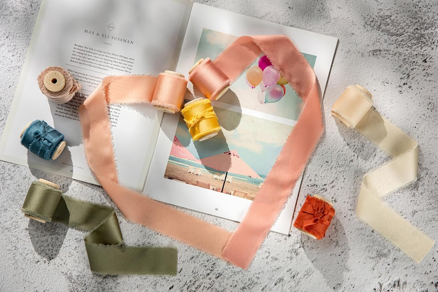 AOKSUNOVA Champagne Ribbon 3.8Cm Silk Satin Ribbon with Wooden Spool Handmade Frayed Ribbons for Gift Wrapping Flower Bouquet image number 4