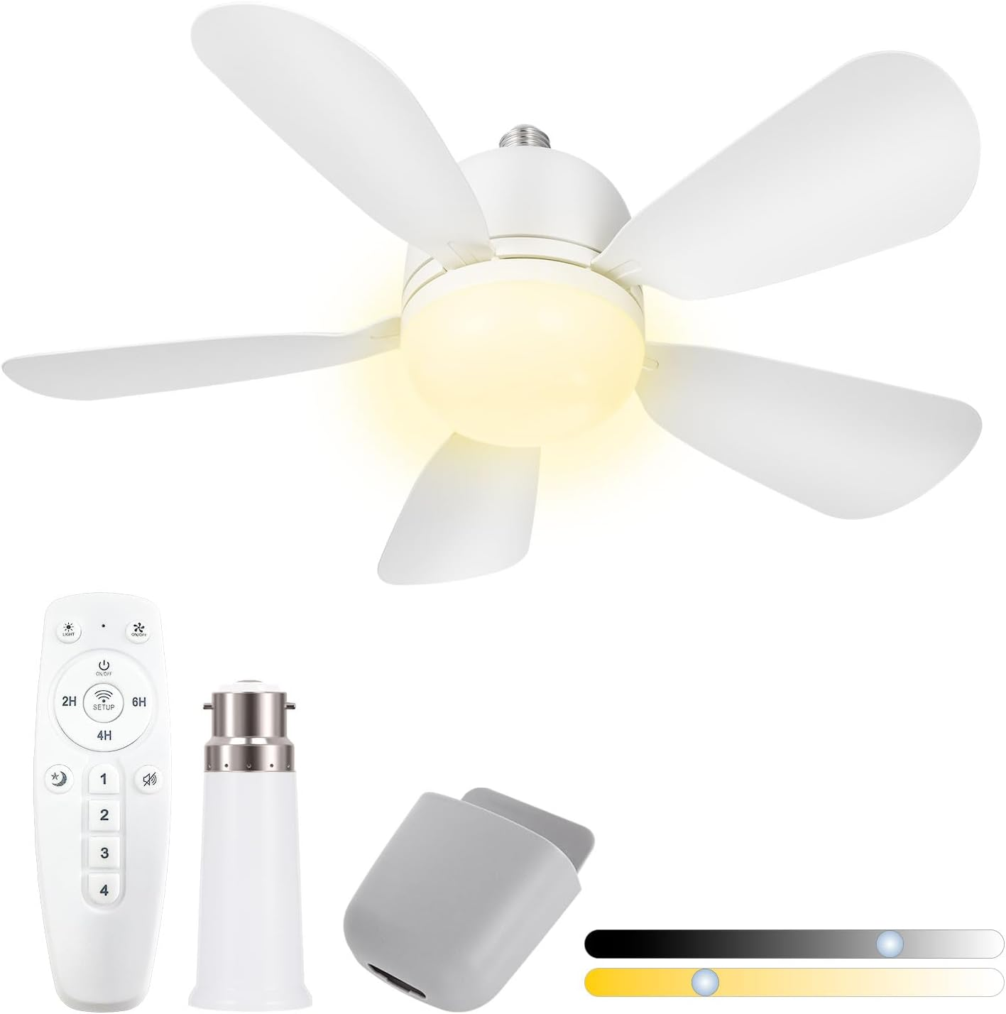 60CM Socket Fan Light with B22 Base Extension, Upgraded LED Light Socket Fan, Ceiling Fan with Lights and Remote for Bathroom, Kitchen, Bedroom image number 2