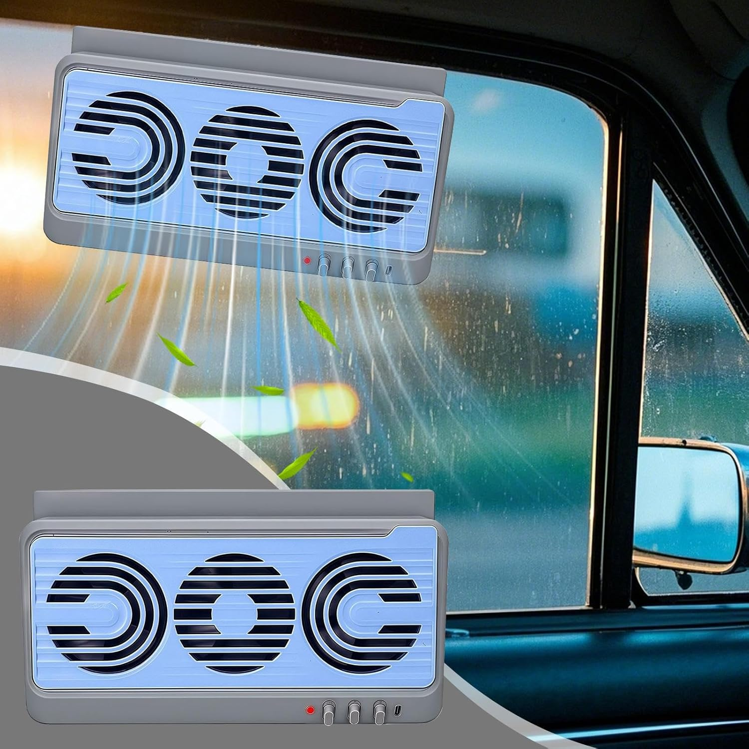 Solar Fan for Car Window,Vehicle Air Purifier Cooling Amplifier - Air Purification Cooling Device for RV Travel Vehicle Home Camping Truck - Blue image number 4