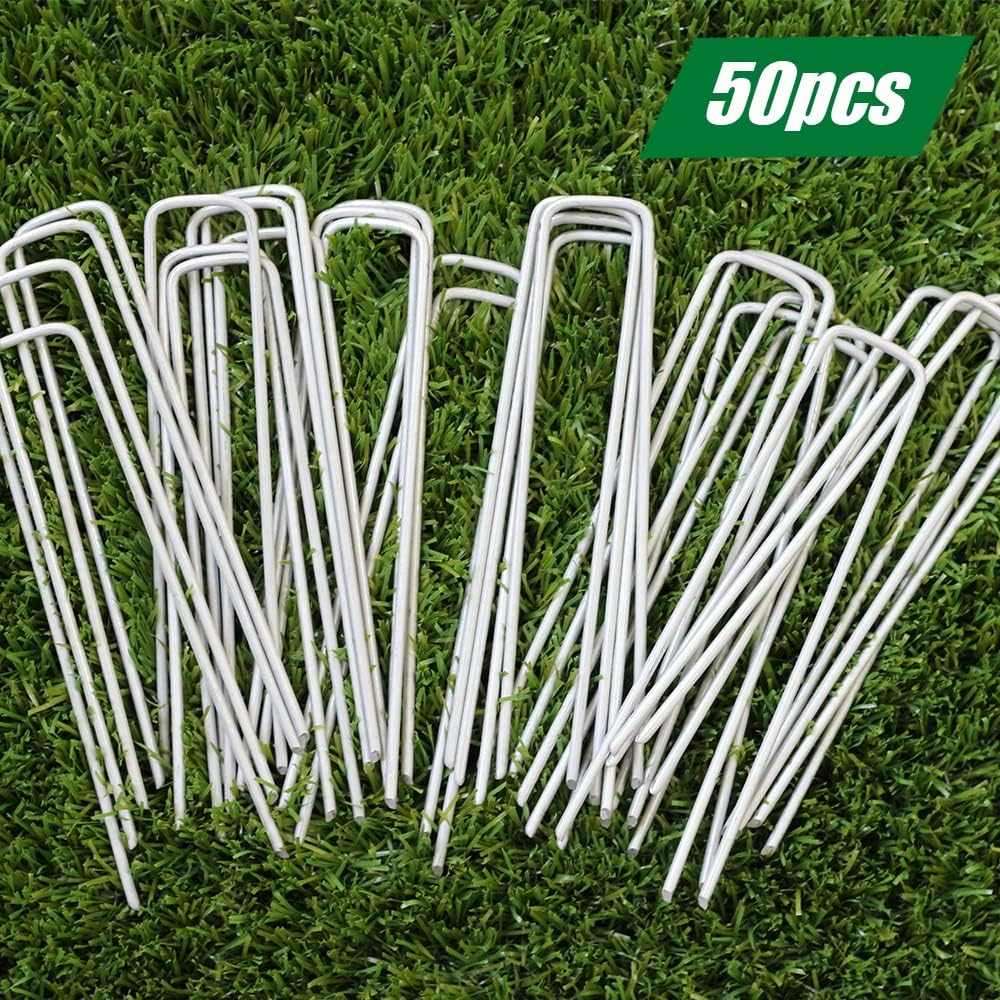 Landscape Staples 6 Inch 50 Pack Garden Stakes Galvanized Lawn Stake U-Type Turf Staples for Weed Barrier Fabric Holding Fence Rust Proof Sod Pins Stakes for Securing Netting Ground Sheets image number 5