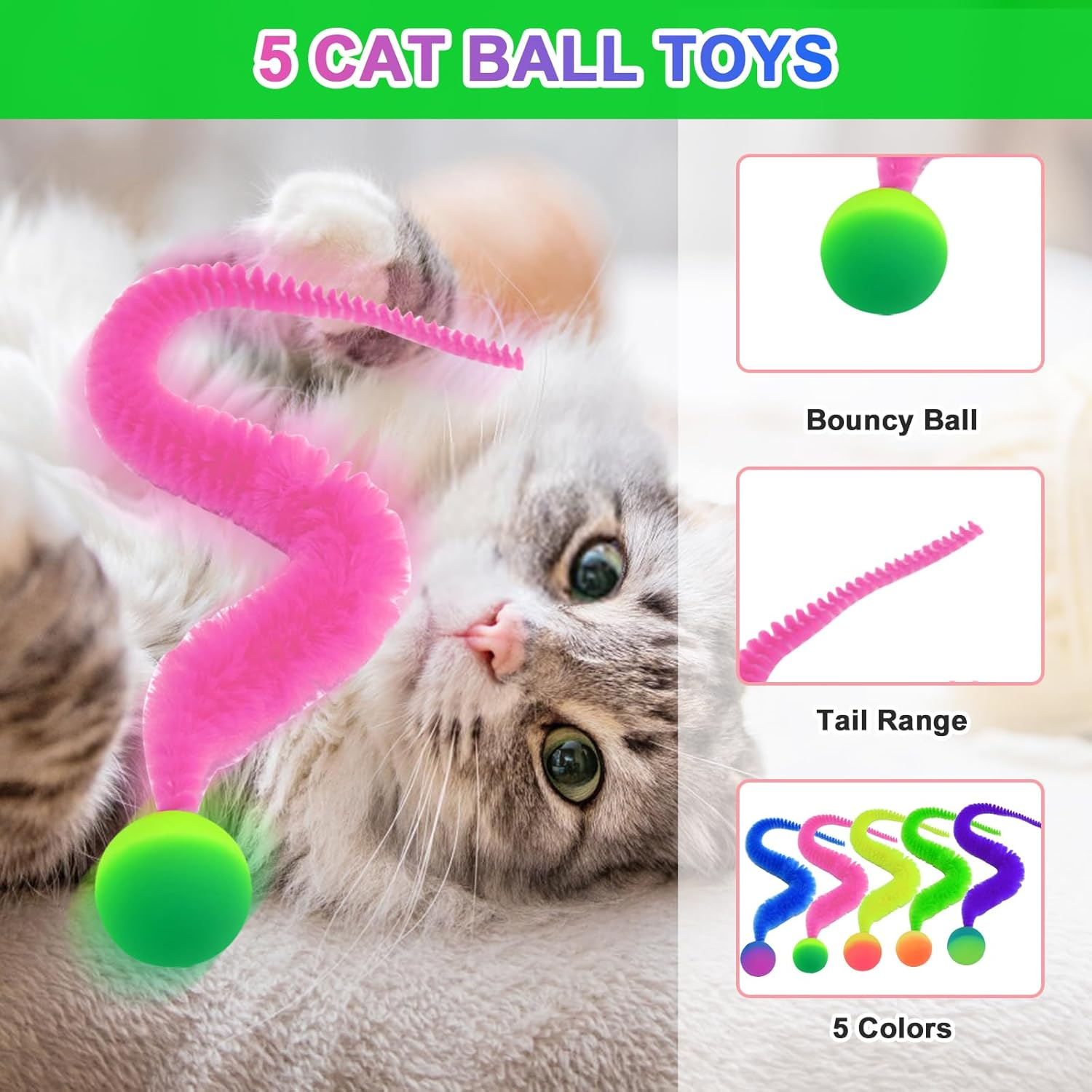 MOKIDO Pack of 5 Wobble Balls for Cats, Cat Balls, Bouncy Balls, Wiggly Ball, Funny Cat Toy Ball, Movable Funny Bouncing Wobble Balls, Cat Accessories, Kitten Toy for Cats of All Ages image number 4