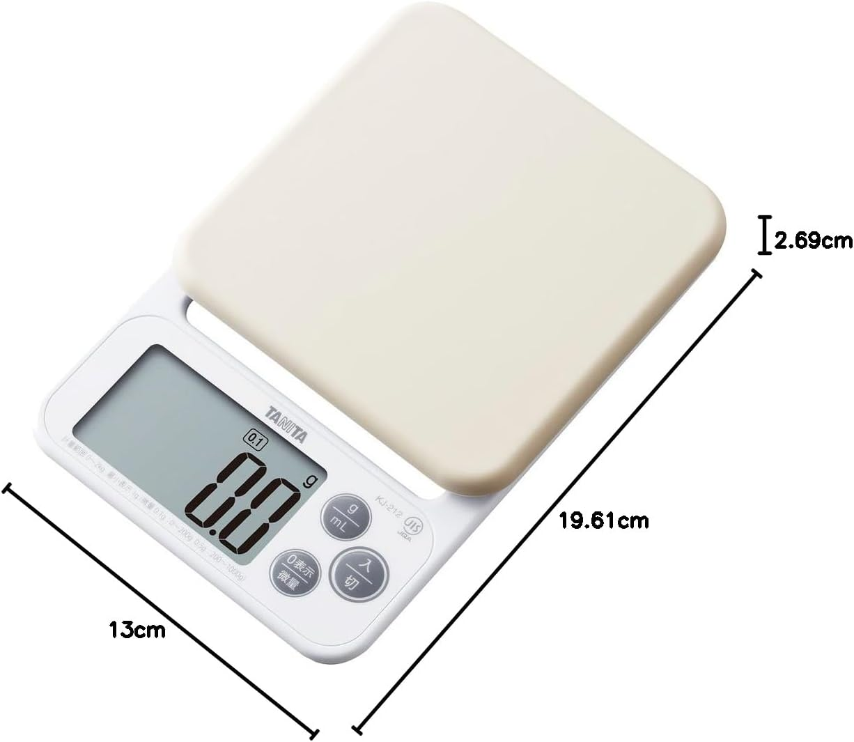 Tanita KJ-212 WH Cooking Scale with Removable and Washable Silicone Cover, Measures up to 4.4 Lbs (0.1 G) Units, Includes Hook Hole, Convenient Storage, Digital Scale, White image number 4
