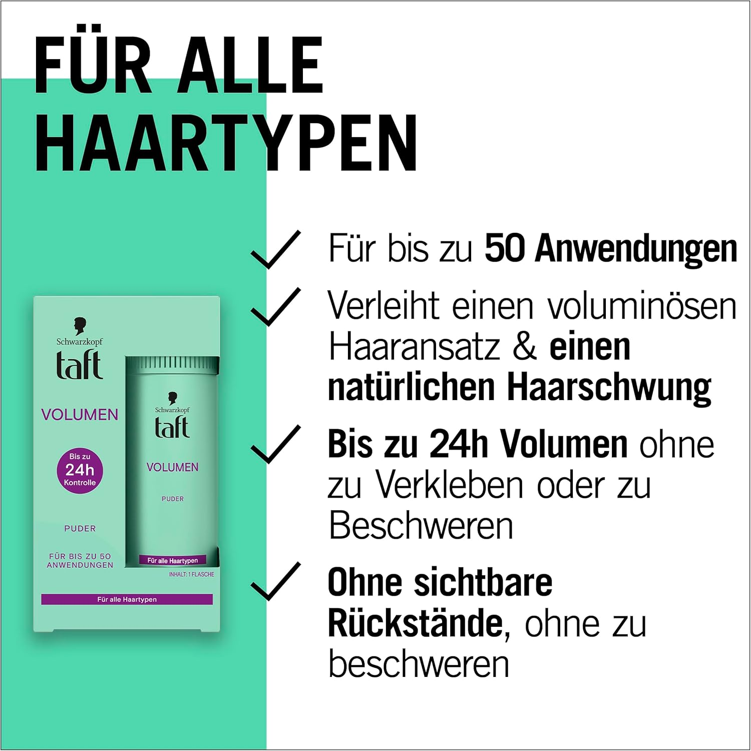 Schwarzkopf Taft Hair Styling Powder Volume (10 G), Volume Hair Powder for Fuller Looking Hair, for up to 50 Applications, Vegan Styling Powder image number 1