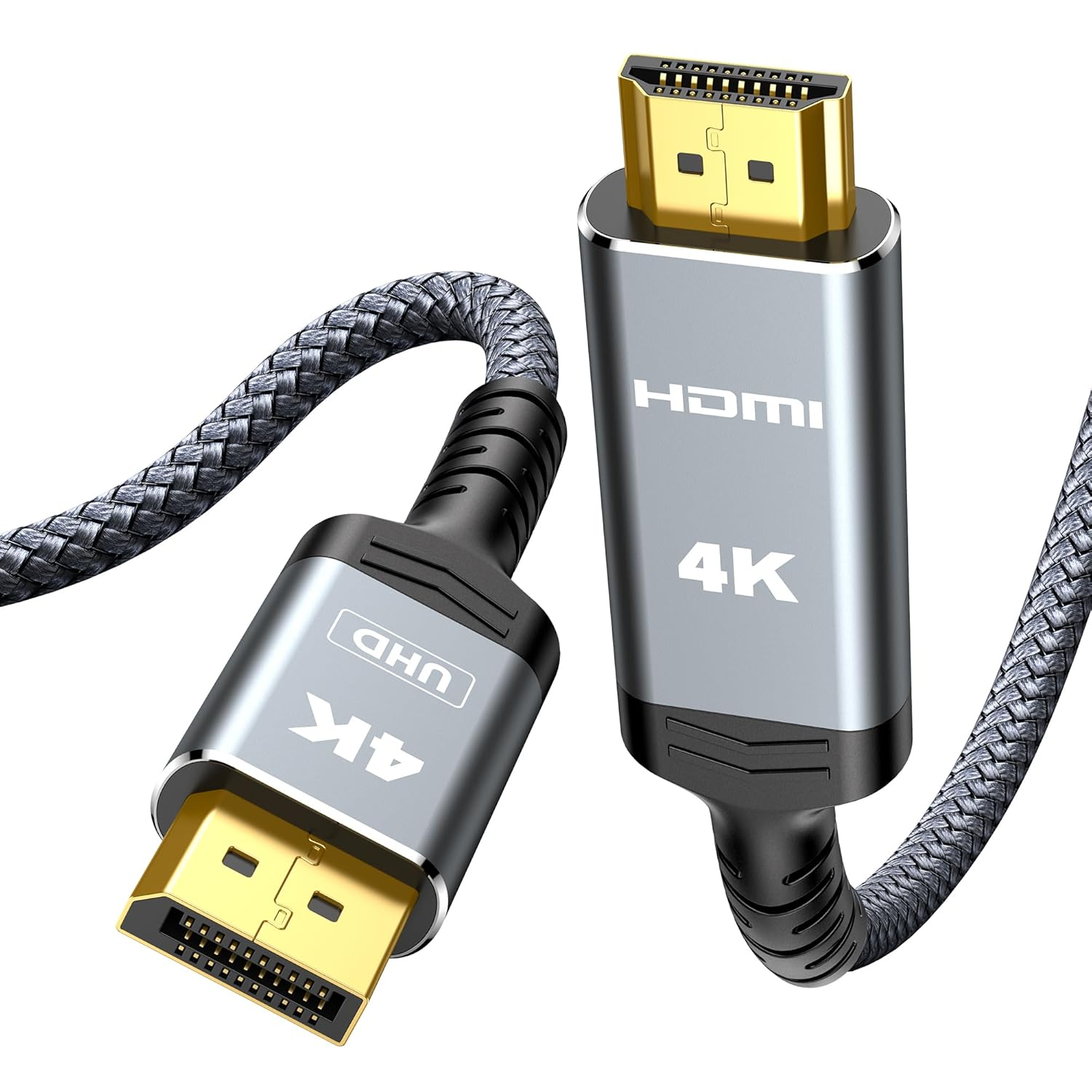 Highwings 4K Displayport to HDMI, 3.3Ft Uni-Directional DP (Source) to HDMI (Display) 1.4 Cable, 4K@30Hz, 2K@60Hz, 1080P Full HD, Braided Cord for Dell, NVIDIA, AMD, Monitor, Projector (Grey)