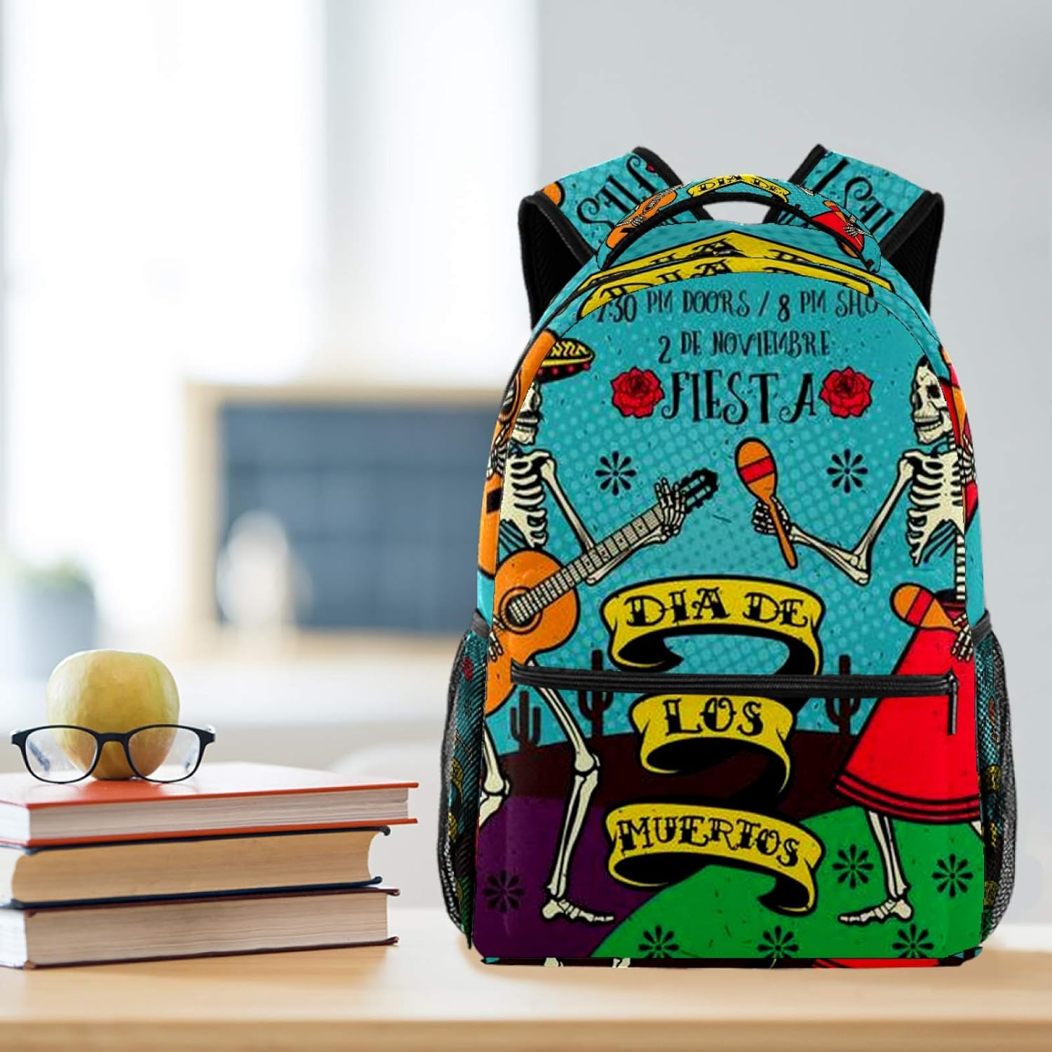 Students Backpack Day of the Dead Skeleton Dance Casual Backpack for Girls and Boys Bookbag School Bag Travel Daypack image number 1