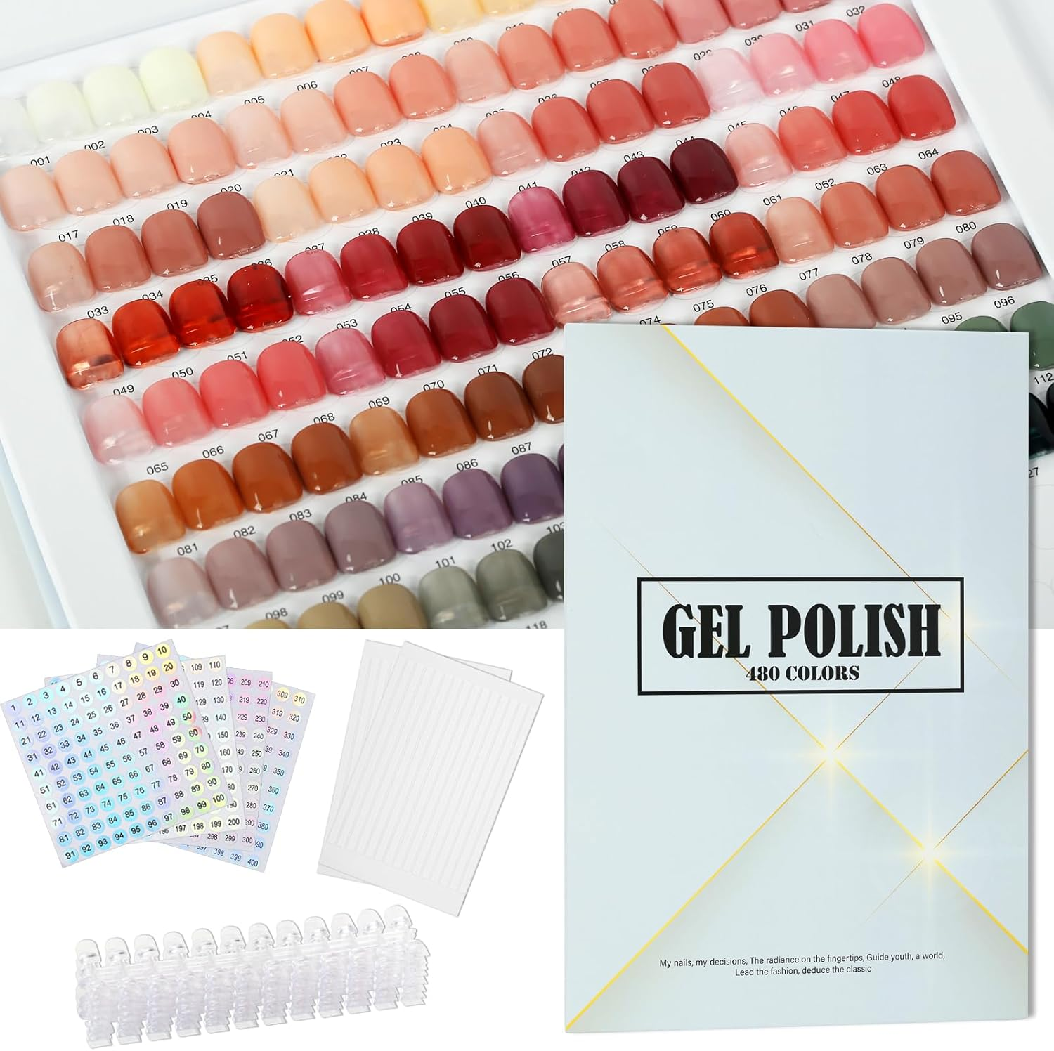 480 Nail Color Display Book,Professional Nail Polish Swatches Chart Book with 600 Display Tips & 1-500 Number Label Stickers, Pre-Numbered Slots,Perfect for Salons and Home Use(Starry Sky)