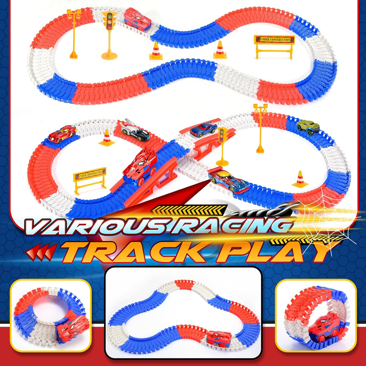 Spider Toys for Boys, 251 PCS Spider Race Track with 5 Alloy Cars Toys for 3 4 5 6 Year Old Boys Car Tracks for Kids Toddler Boys Toy Age 3-5 4-6 6-8 Easter Birthday Gifts image number 6