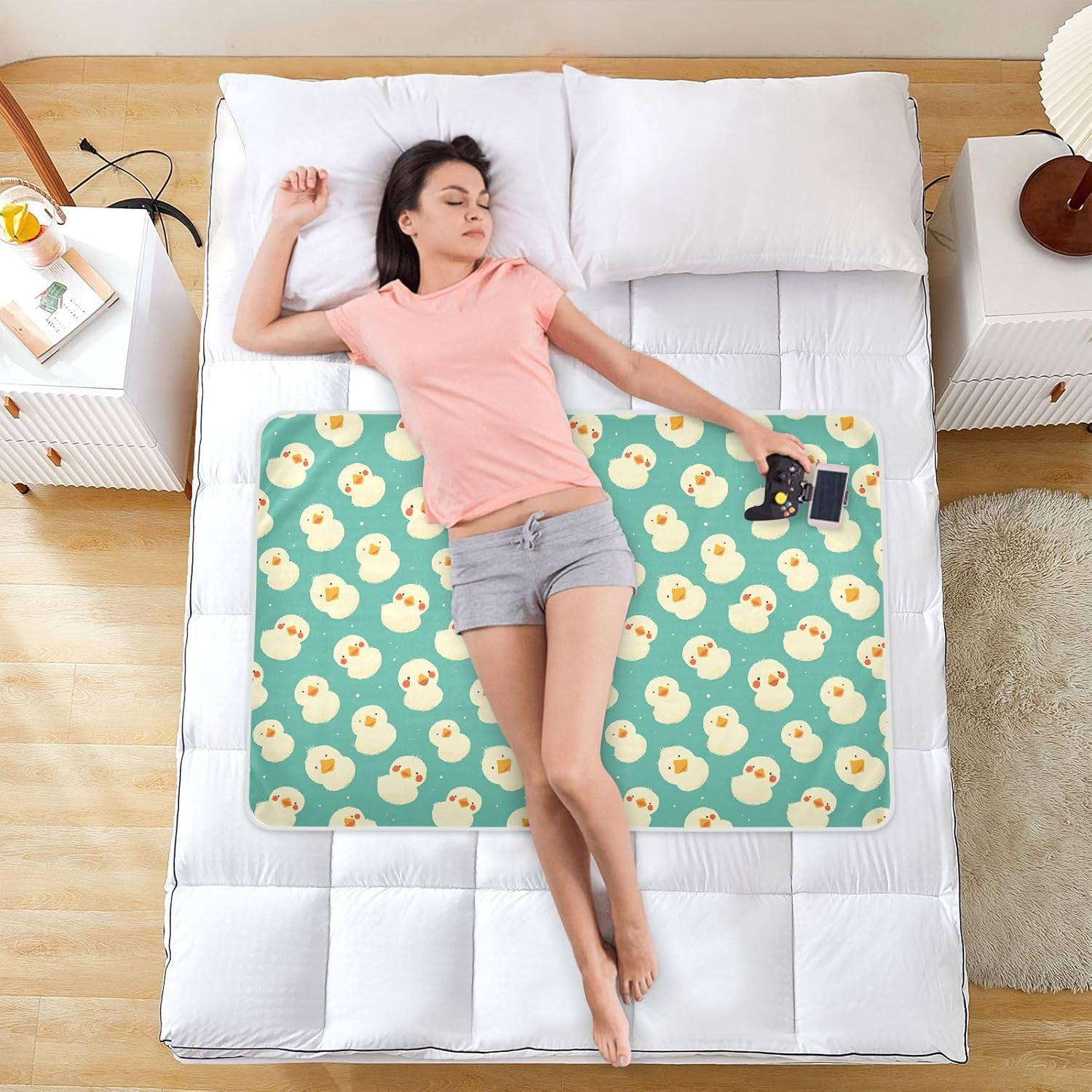 White Cute Duck Face Extra Large Resuable Changing Pad Covers Waterproof Washable Bed Wetting Sheet Leakproof Quick Drying Toddler Bedding Products for Infant Baby 52" L X 34" W image number 5