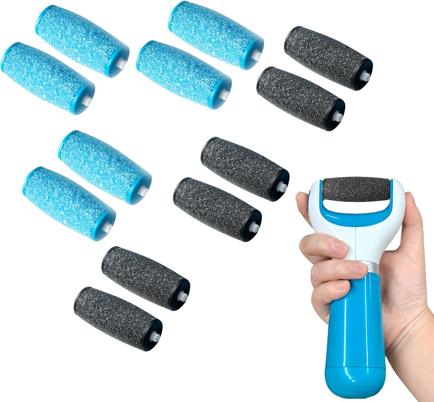 SUNNIFLY Pack of 12 Callus Remover Replacement Rollers for Scholl Velvet Smooth, for Removing Calluses and Calluses for Effective Foot Care, Coarse and Medium Coarse Replacement Heads