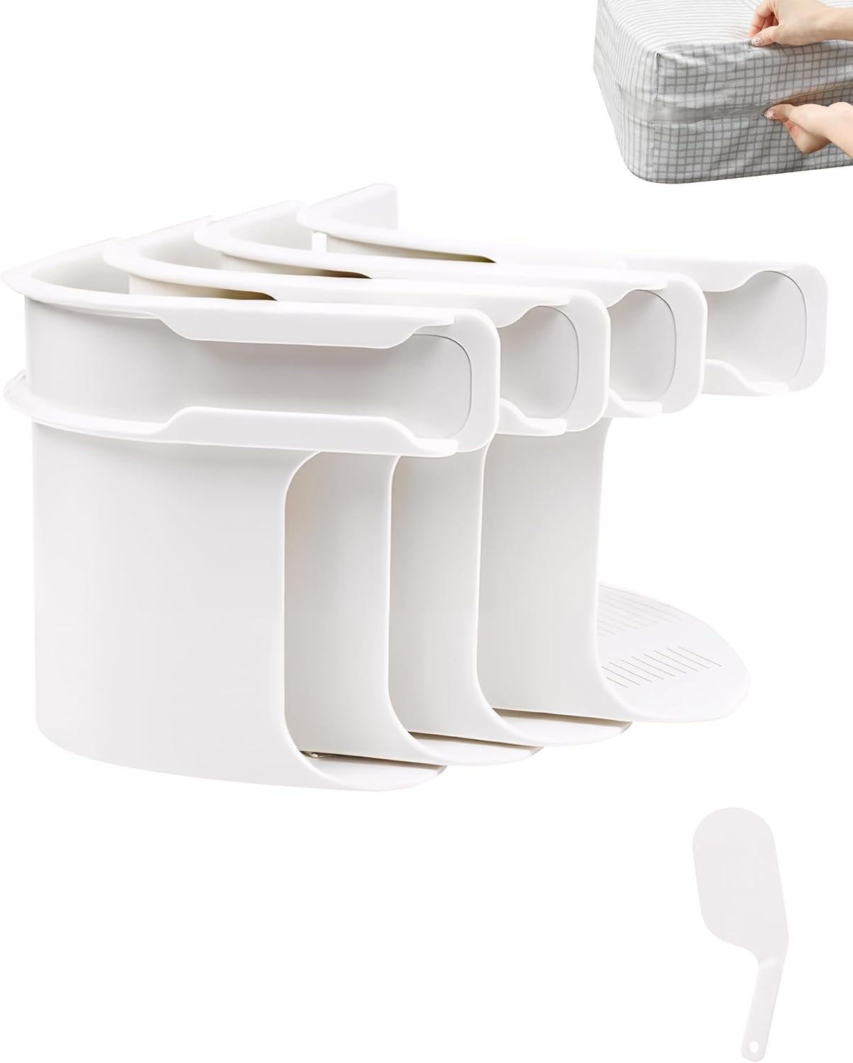 LIWEGHT Lock Sheet Holders Set, 4 Pack Bed Sheet Holders for Corners, Fitted Sheet Lock Straps and Anti-Slip Base Keep Sheets Firm & Tight, Heavy Duty Sheet Locks for Mattress (White) image number 3