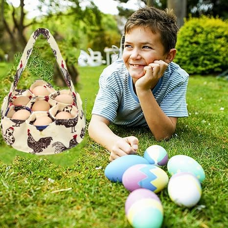 WEZCHUGHAOL Rustic Striped Egg Collecting Basket for Home and Garden - Chicken Egg Holder and Collector for Housewives Egg Stockpile (Beige Chicken) image number 3