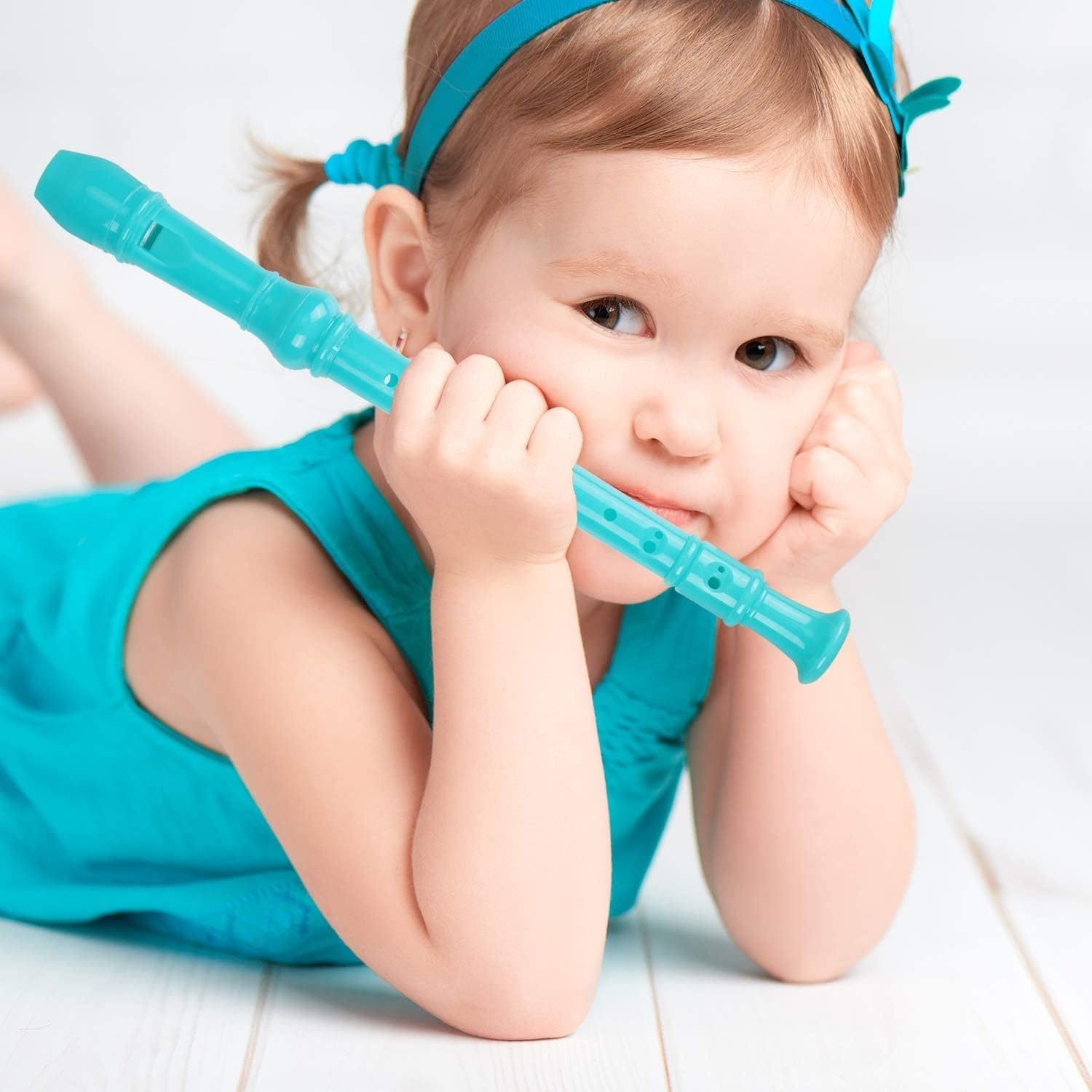 Soprano Recorder, 8-Hole Plastic Flute for Kids - Beginner School Flute with Cleaning Stick and Instruction Manual (White) - Green image number 4