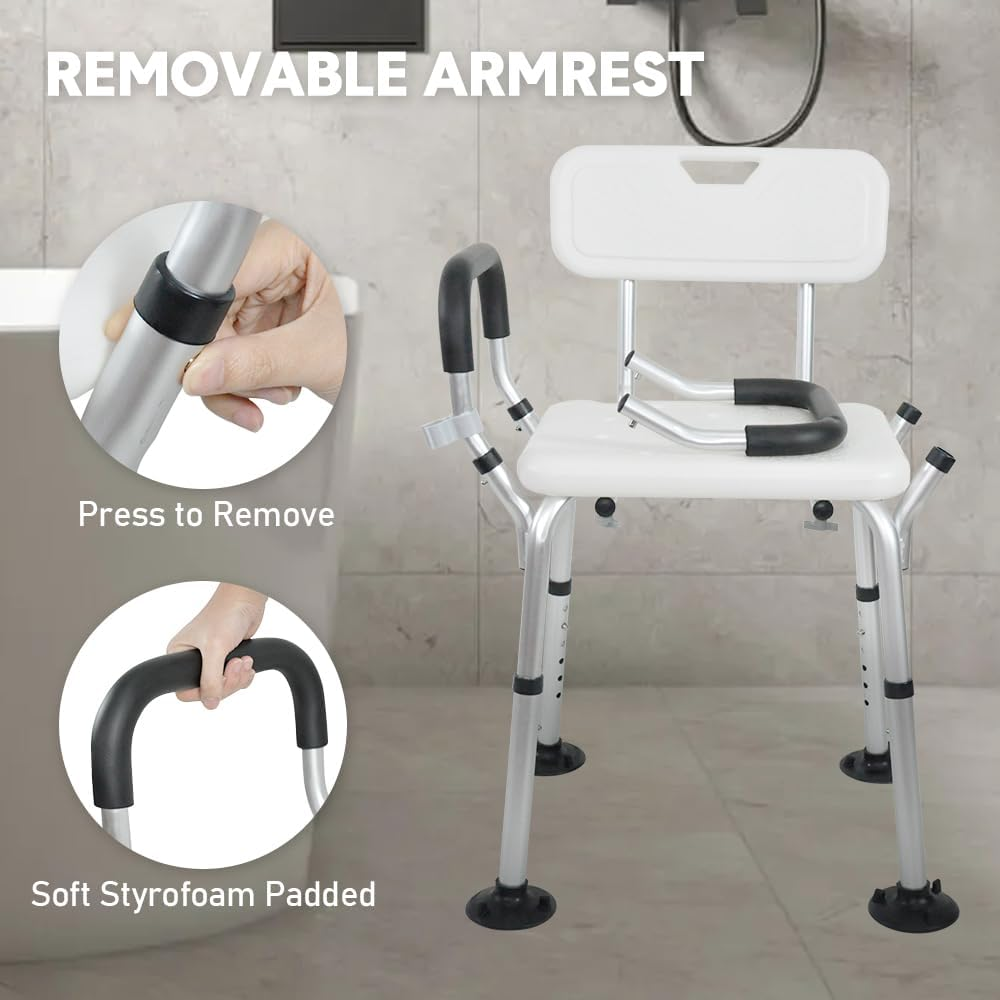 Shower Seat Bath Chair Adjustable Height Non-Slip Shower Bathtub Seat with Padded Arms Removable Back for Elderly Medical Disabled Safety Bathroom image number 3