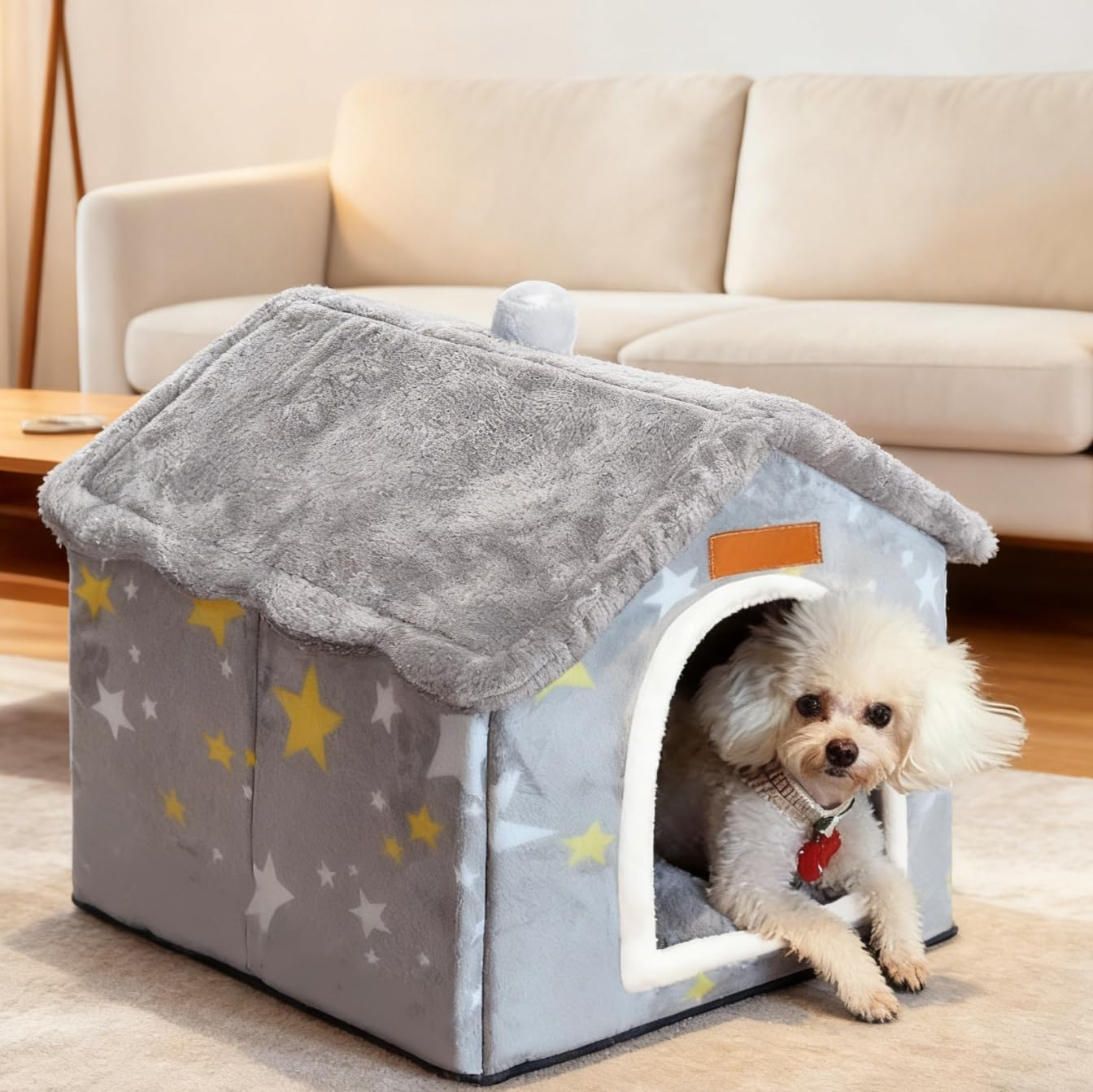 Dog House Indoor, Foldable Soft Kennel Bed Warm Cat Nest Puppy Cave with Cushion for Small Medium Large Dogs Cats (S-Within 9 Lbs)