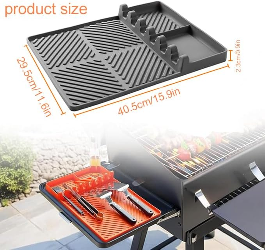 Griddle Mat Barbeque Grill Accessories Tools for Blackstone, Side Shelf Mat Grill Pad for Outdoor Grill Kitchen Counter Spatula Silicone Mat with Drip Pad for Kitchen, Cooking ﻿ (Gray)