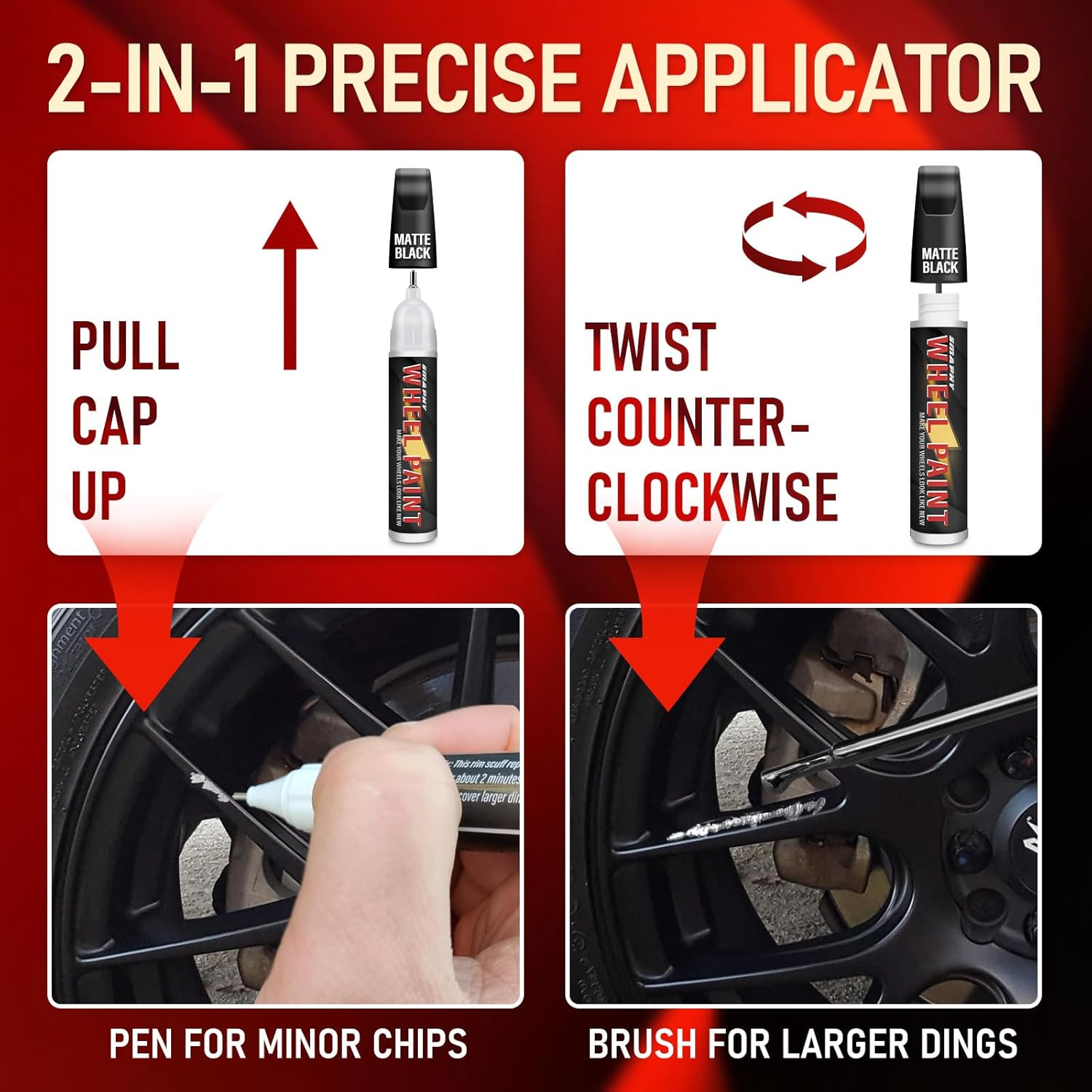 SMAPHY Black Rim Touch up Paint, Wheel Repair Paint Quick and Easy, for Cars Wheel, Car Repair, Universal Color Rims (Matte Black) image number 1