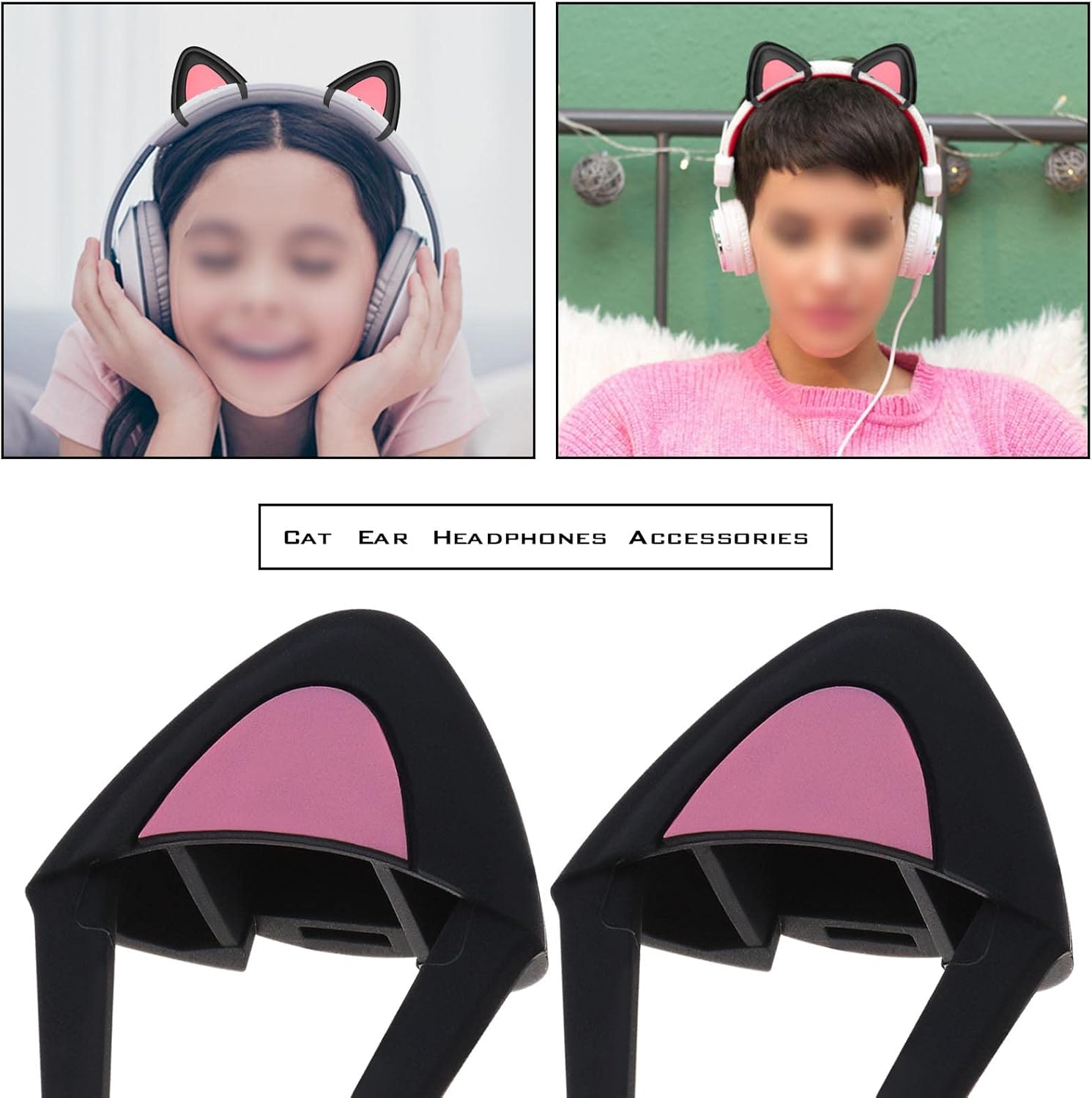 Emsea 1 Pair Silicone Cat Ears Over-Ear Headsets Cute Decoration Adjustable Straps Attachment Accessory for Video Live Gaming Headphones Black - White image number 6