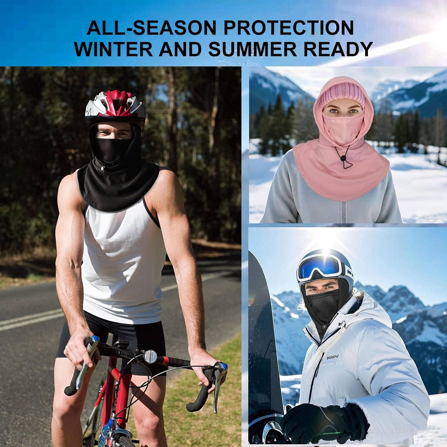 LOKZEER Balaclava Face Mask for Men Women: Lightweight Breathable Sweat-Absorbing Ski Mask with Adjustable Drawstring. UV Protection Cycling Motorcycle Face Cover