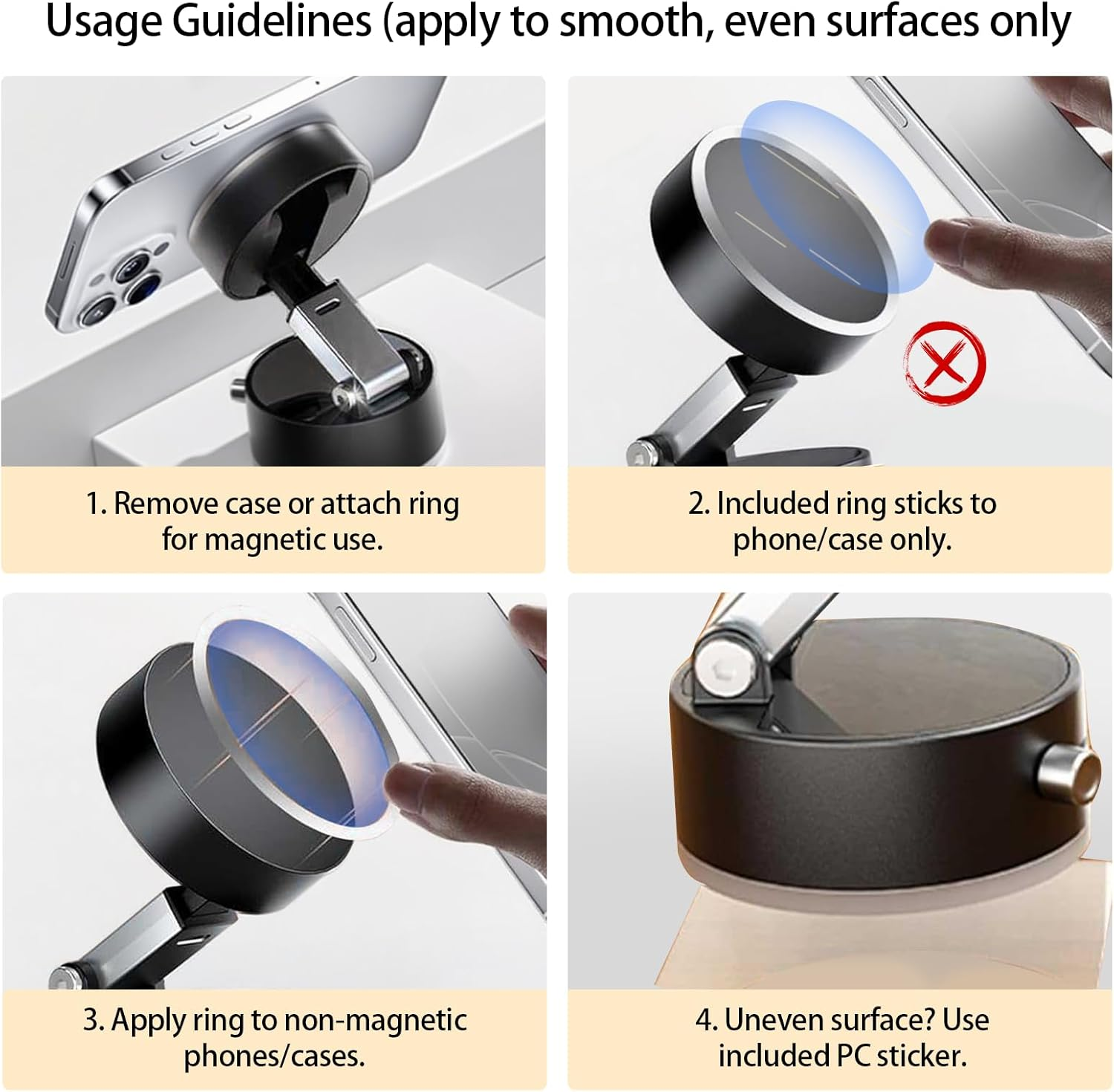 Vacuum Magnetic Phone Holder 360 Adjustable Strong Suction 89LBS for Car Gym Mirror Kitchen Desktop Smooth Surface Mount 1 Pack Black image number 4