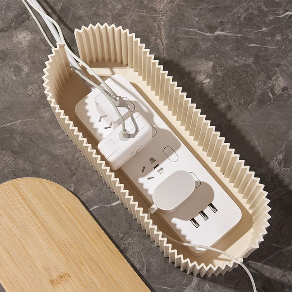 Baskiss Cable Management Box with Solid Bamboo Lid, 32X13X11.2 Cm, Floor Outlet Hider, Wire Organizer for Desk TV Computer USB Hub System to Cover and Hide & Power Strips & Cords (Beige) - Beige image number 3