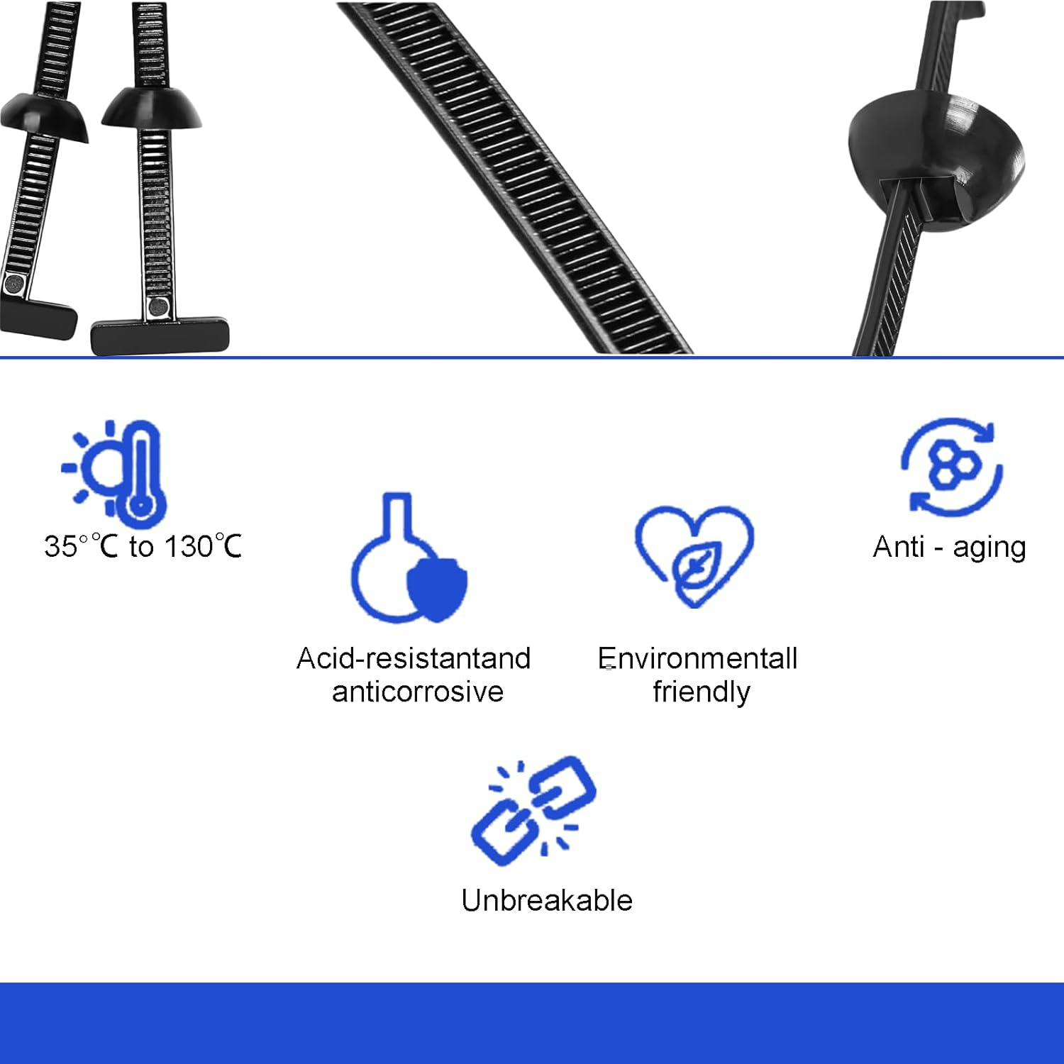 Rylaxzon Cable Tie Buckle, Heavy Duty Self-Locking Nylon Zip Ties, Automobile Parts Fixing Tool, High Heat & Durable (50 PCS) image number 6