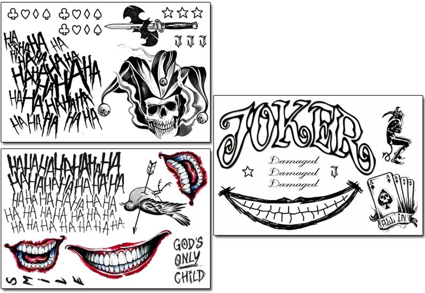 3 Sheets Halloween Temporary Tattoos,Tattoo Sticker Perfect for Halloween,Cosplay, Costumes and Party Accessories