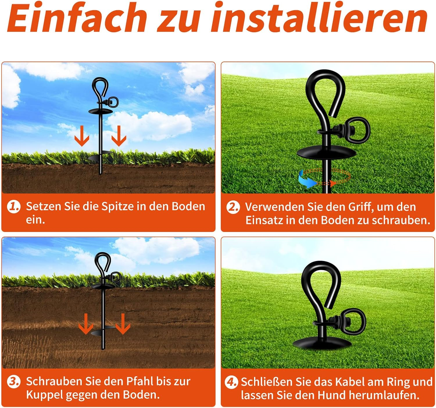 Ground Anchor for Dogs Large, Anchor Spike for Dog Camping, Spiral Stoves Ground Anchor Dog Heavy Dut, Ground Hook Dogs for Large Dogs, Dog Stake for Garden, Dog Chin & Dog Grass image number 5