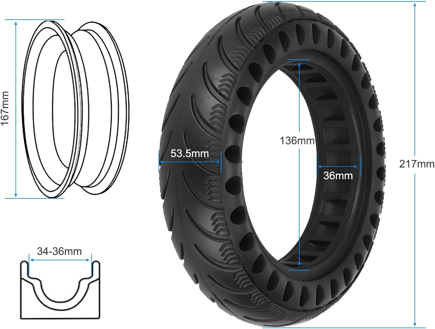 VOLOHAS 9 X 2.125 Full Tyre for Xiaomi M365 Electric Scooter, 9 Inch Soft Off-Road Tyre with Groove for 36 Mm Wheel Hub, Replacement Tyres (2 Piece) image number 2