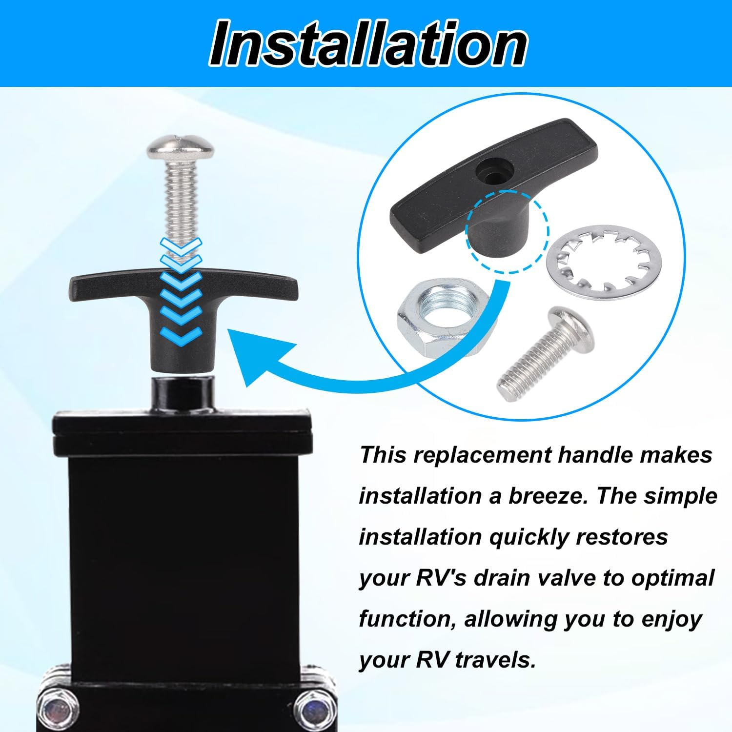 2Pcs RV Waste Valve Handle Kit, RV Sewer Valve Handle with 4 Nuts 2 Screws 2 Gaskets for Camper Sewer Tank Accessories image number 5