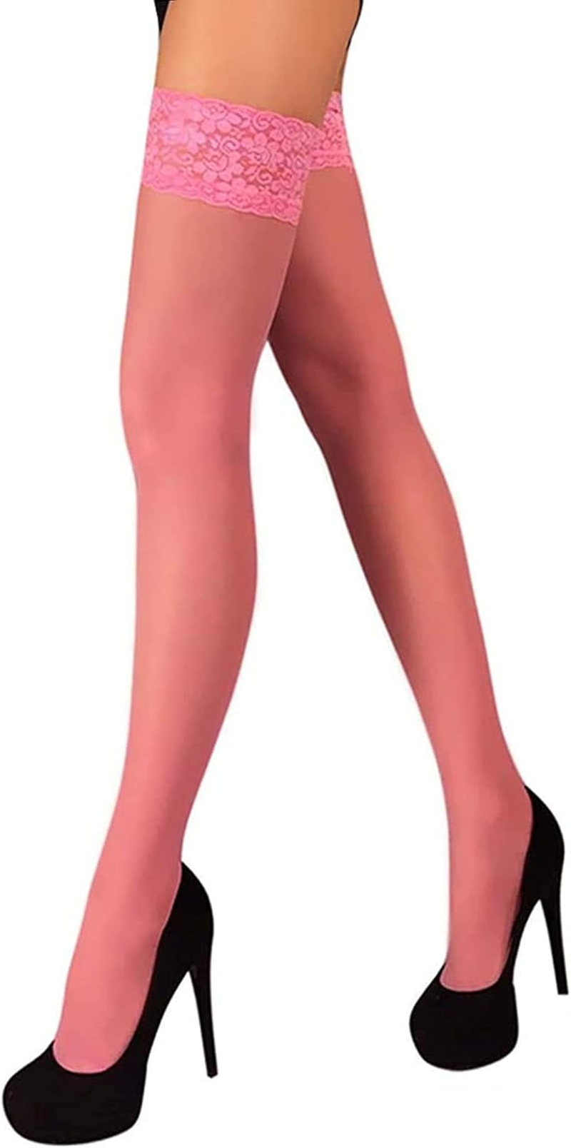 THIGH HIGH Sheer Lace Top Silicone Stockings Nylon Hosiery 20 Den S - XL image number 5