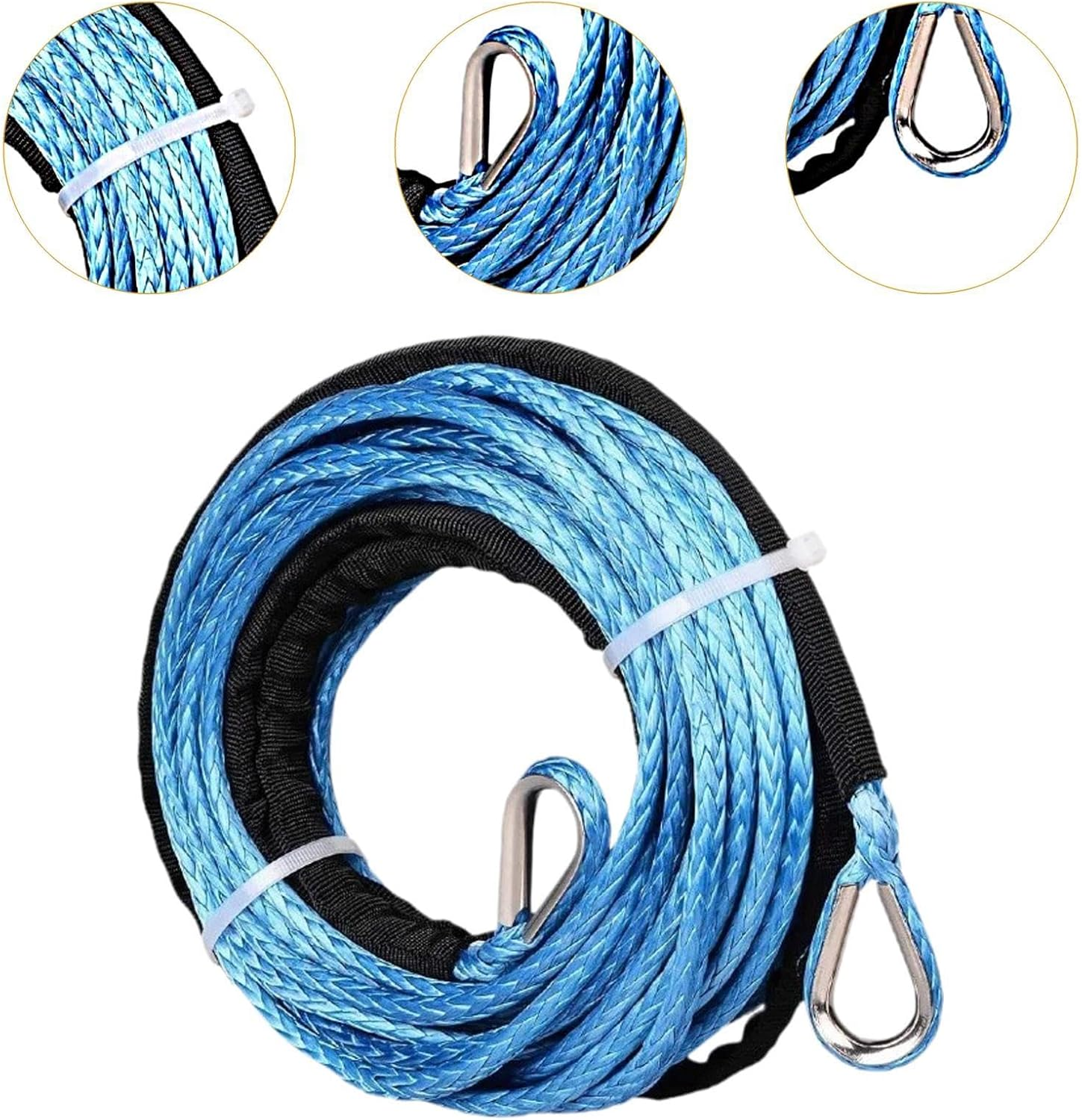 Qcchieus 50Ft X 1/4" Winch Rope Extension Replacement Sturdy for ATV UTV Multipurpose Accessories Tow Rope with Protective Sleeve, Blue - Red image number 2