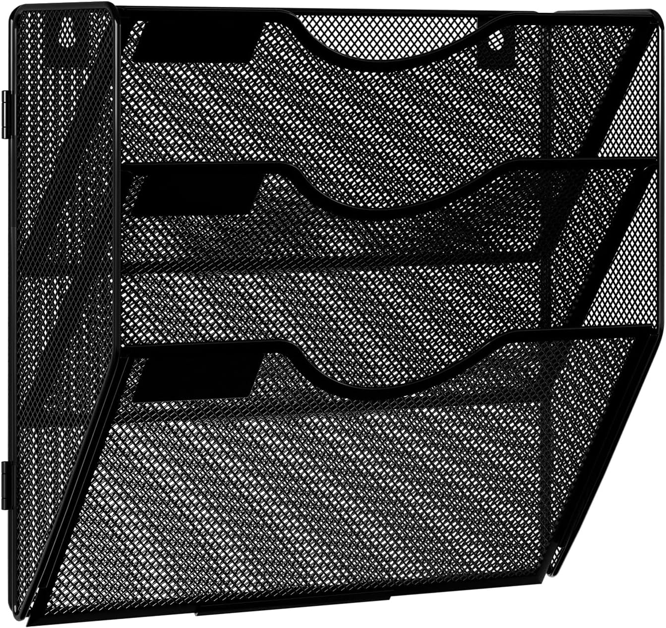 Solinxe Wall Hanging File Holder 3 Tier Wall Mounted Paper Organizer Magazine File Holder Storage Organizer, Black image number 2