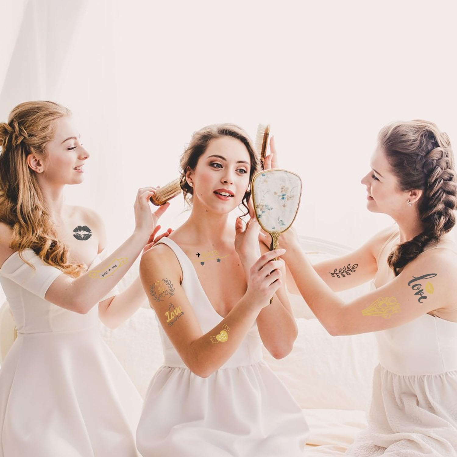 Wedding Tattoos, 10 Sheets Temporary Tattoos, Gold Hot Stamping Team Bride Tattoo, Waterproof, Temporary Tattoo, Bride Team, Bridal Wedding Tattoo for Wedding Decorations image number 5