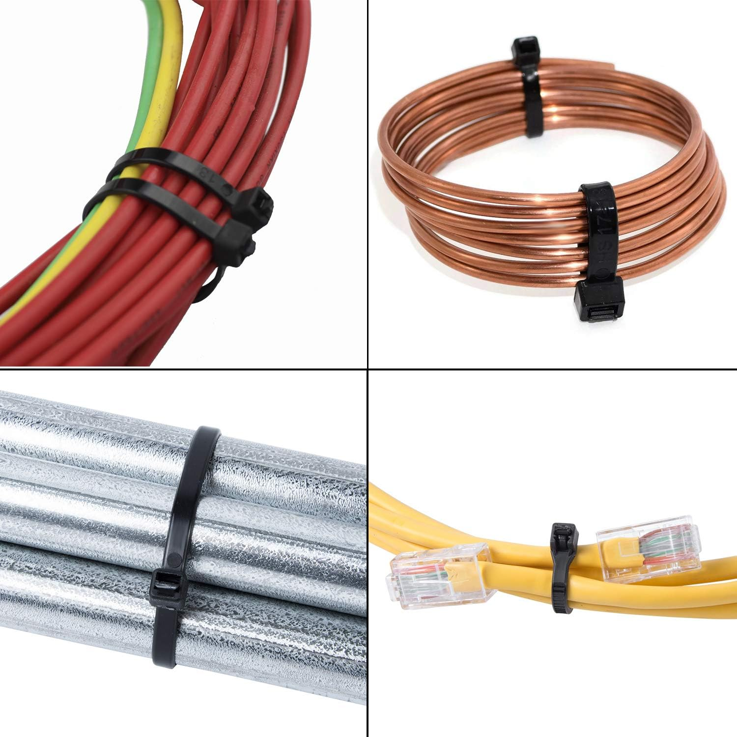 8 Inch Cable Ties, 4.8Mm X 200Mm, 100 Pack Black Zip Ties Long 50 Lbs Tensile Strength with UV Resistant, Nylon Plastic Self Locking Large Heavy Duty Cable Wrap for Tidy Wires Home Workshop and Garden image number 4