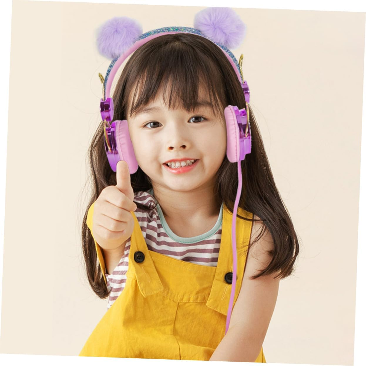 Kisangel Adjustable over Ear Headphones with Glitter Rhinestones and Fuzzy Ball Decor for Boys and Wired Headset Compatible with Laptop Tablet Smartphone Material for Travel Random Color image number 5