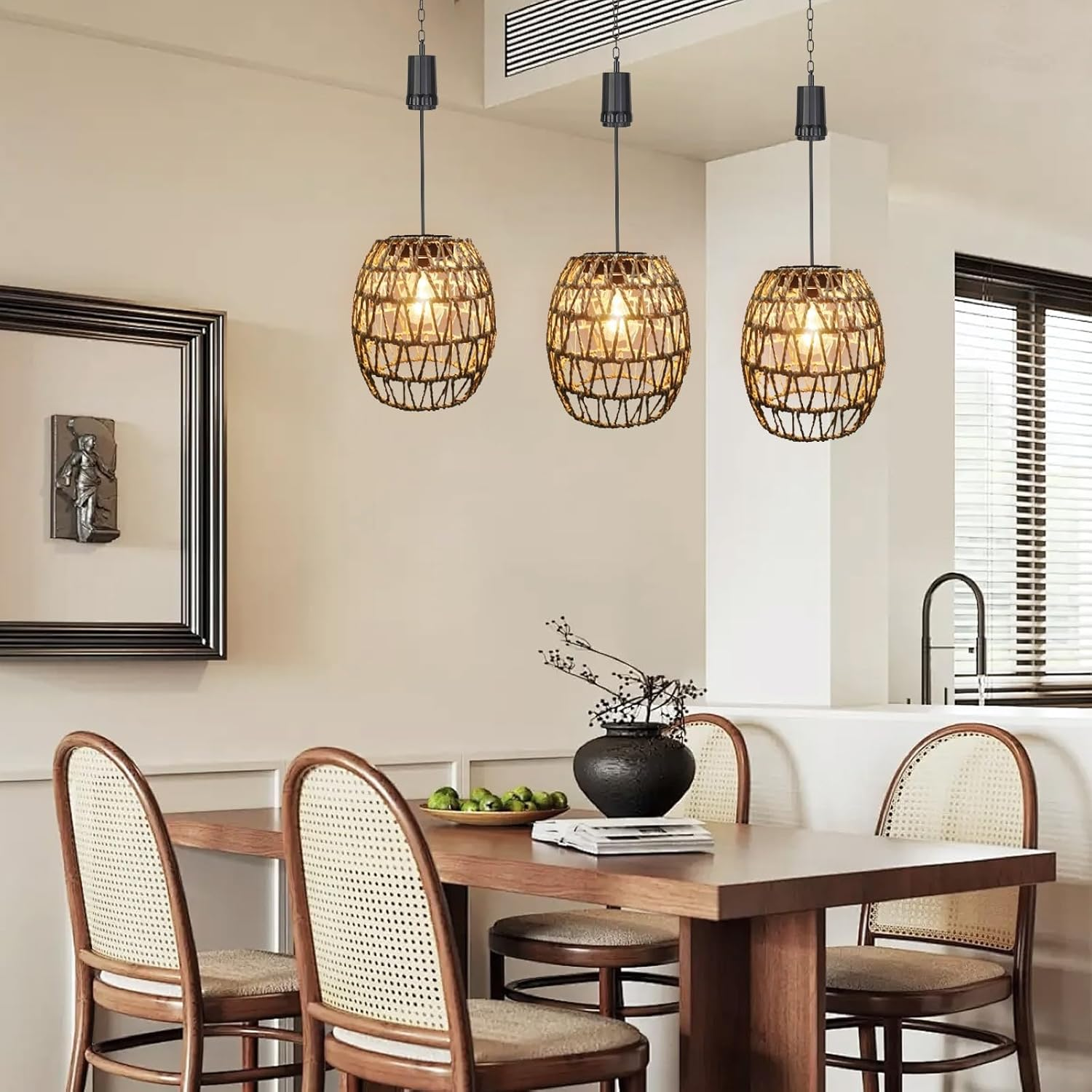 Pearlstar Hanging Lamp with Battery, Battery Operated Rattan Lamp, Hanging 6 Hour Timer, Outdoor Indoor Ceiling Light, Lantern Pendant Light for Patio, Garden, Patio, Living Room, Bedroom image number 4