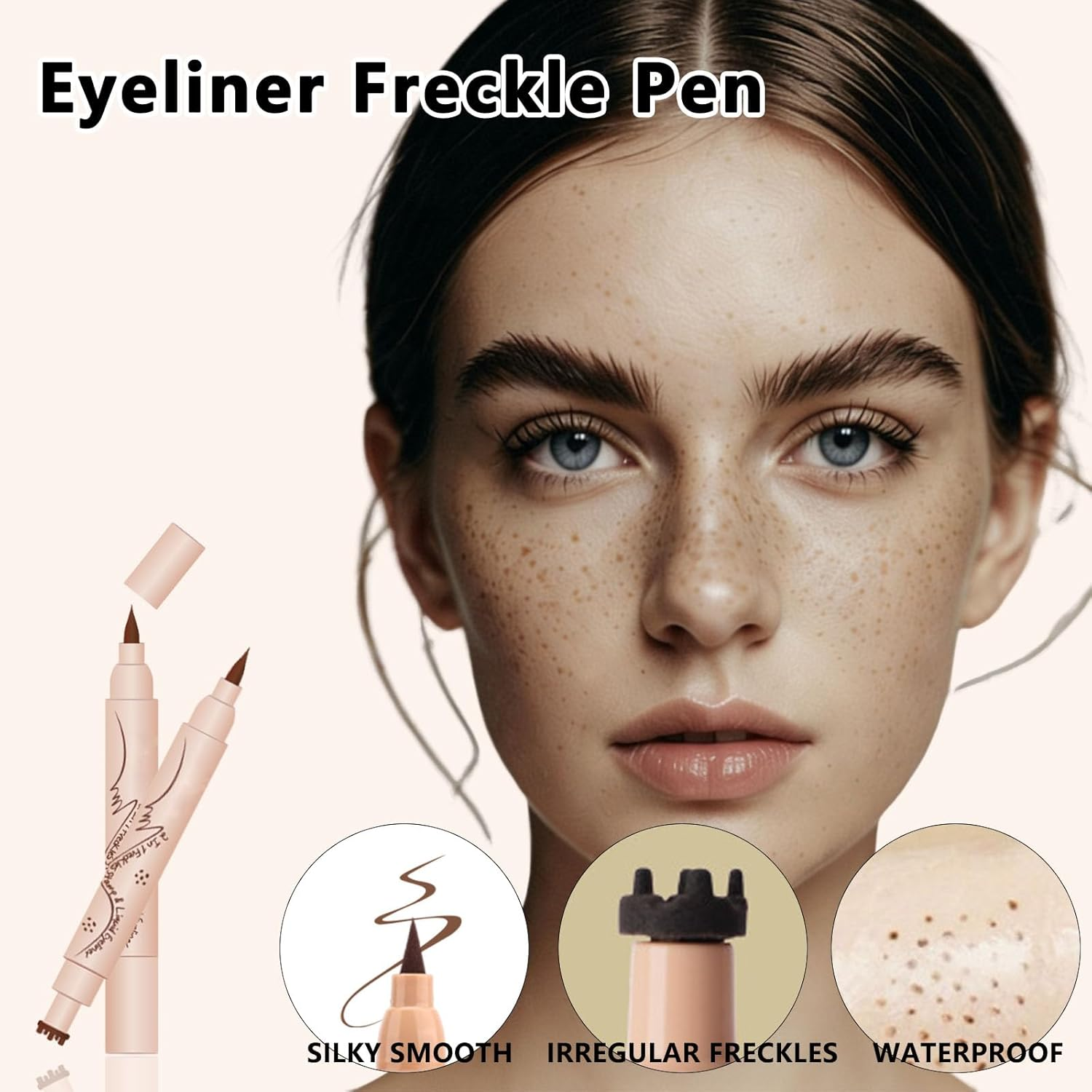 Ueiykoz Eyeliner Freckle Pen,2 in 1 Liquid Freckle Stamp & Smudge-Proof Liquid Eyeliner,Natural Long Lasting Waterproof Freckles Tattoo Pen,High Pigment(01# Light) image number 3