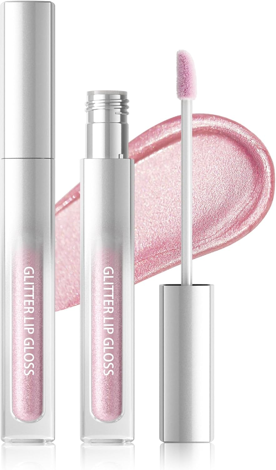 Glitter Lip Gloss Gold Brown, Metallic Shimmer Liquid Lipstick 24 Hours Hold, Waterproof Non-Stick Cup Diamond Glitter Lip Gloss, Highly Pigmented Sparkly Glossy Lipstick Makeup for Women 05