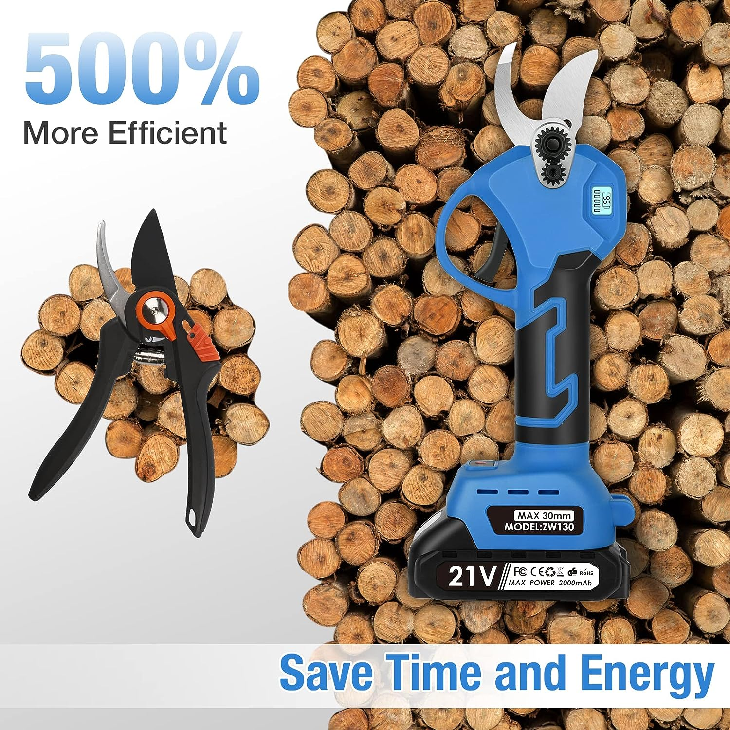 Electric Pruning Shears, Cordless Secateurs Battery Branch Cutter with 2PCS 2000Mah Battery, MAX 30Mm Cutting Diameter Professional Electric Scissors for Gardens Tree Branches